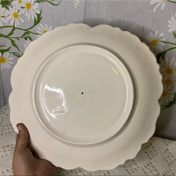 Italian pottery serving plate hand painted hydrangea art nouveau swirl edge - Picture 7 of 8